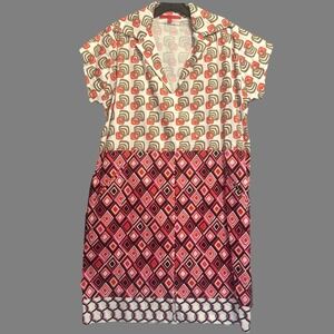 Shamask Collared Shirt Dress Geometric Print Cap Sleeve Size 1 (US 6/8) Retro